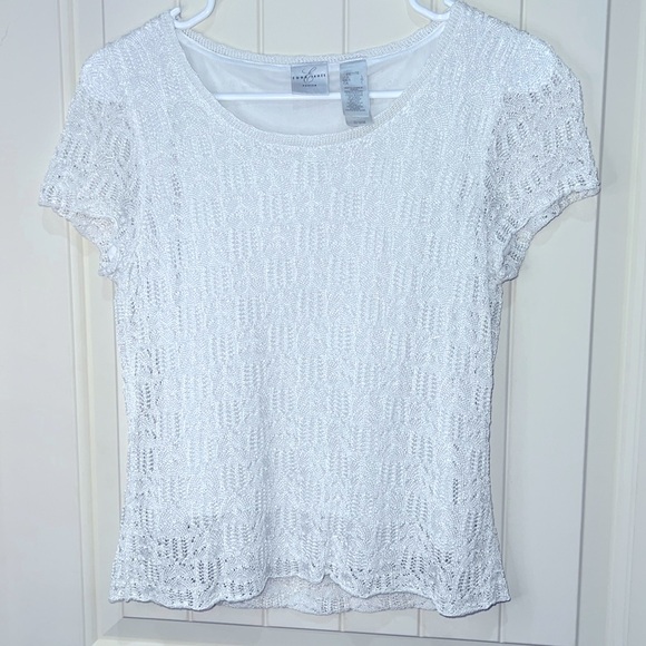 White Crochet sparkly Blouse Emma James L - Picture 1 of 4